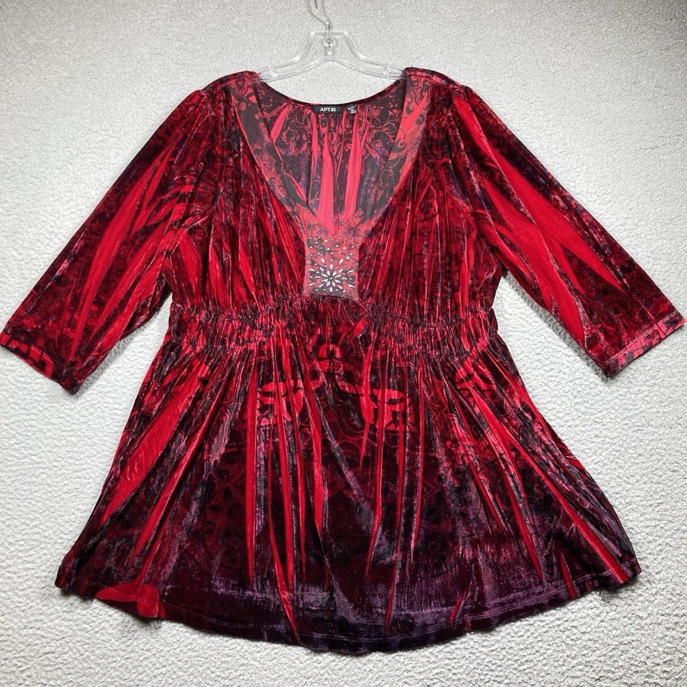 Apt 9 Top Women's Plus 3X Red‎ Velvet Babydoll Evening Romantic Comfort Stretch